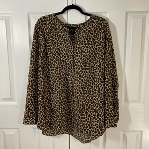 Lightweight women’s Talbot, work blouse, leopard print, black, brown and tan